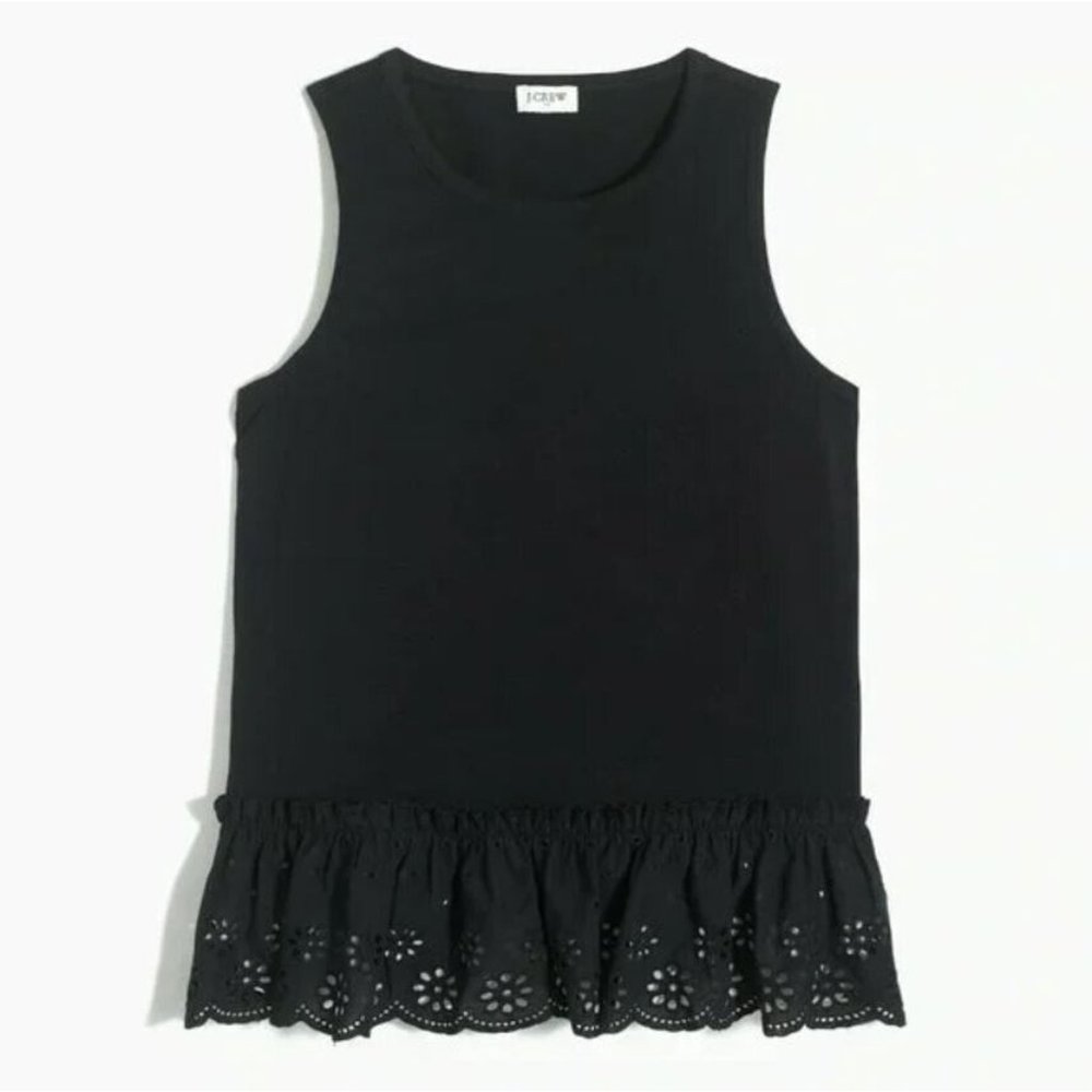 J. Crew Factory S Black Eyelet-Hem Floral Accented Tank Top